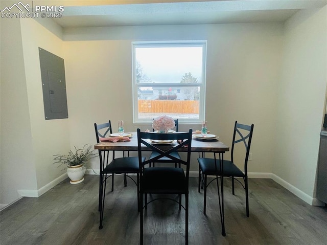 dining room with hardwood / wood-style floors and electric panel