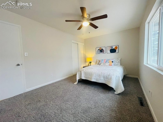 bedroom featuring carpet and ceiling fan