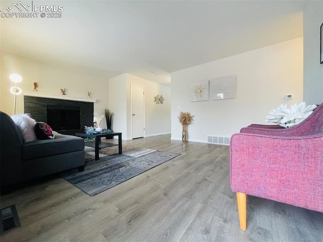 living room with hardwood / wood-style floors