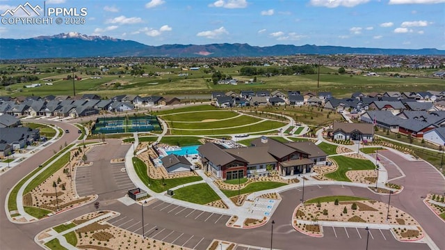 bird's eye view with a mountain view