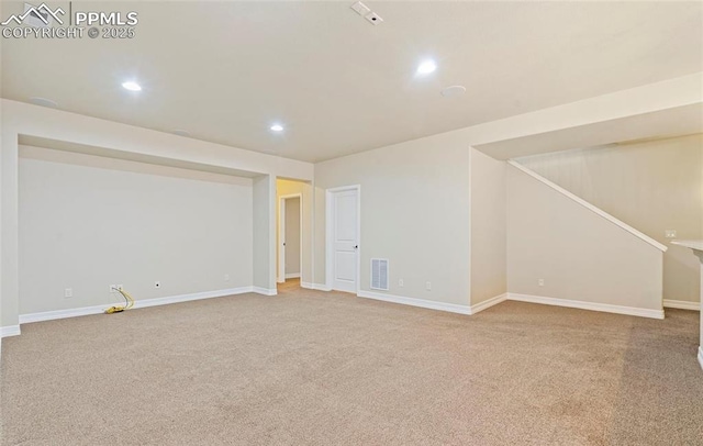 basement with carpet floors