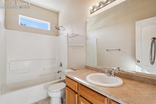 full bathroom featuring vanity, toilet, and shower / washtub combination