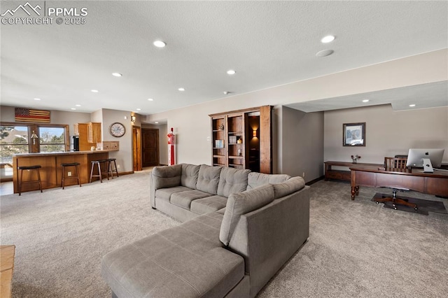 living room with light colored carpet