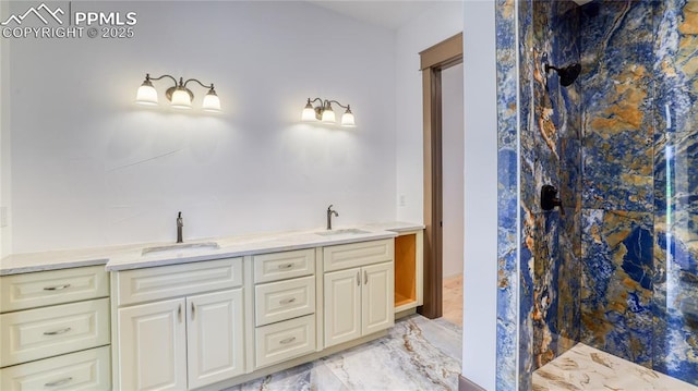 bathroom with vanity and walk in shower