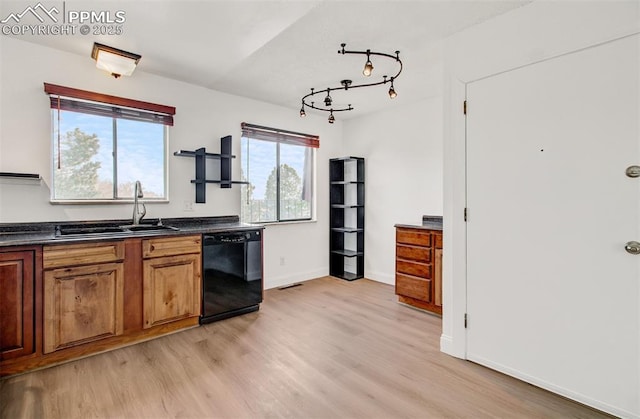 kitchen with sink, light hardwood / wood-style flooring, and dishwasher