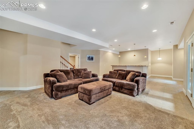 view of tiled living room