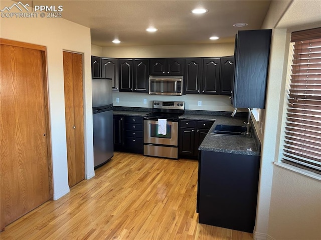 kitchen featuring sink, stainless steel appliances, and light wood-type flooring