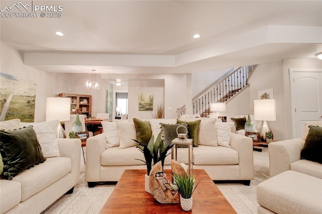 living room featuring a chandelier