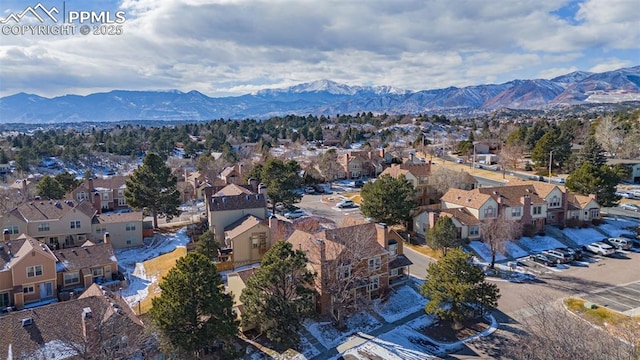 drone / aerial view featuring a mountain view