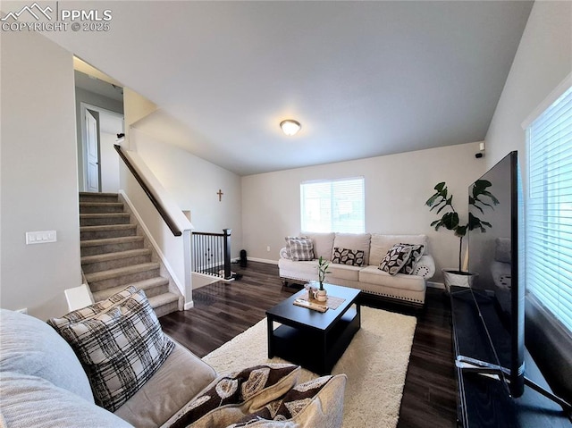 living room featuring dark hardwood / wood-style floors