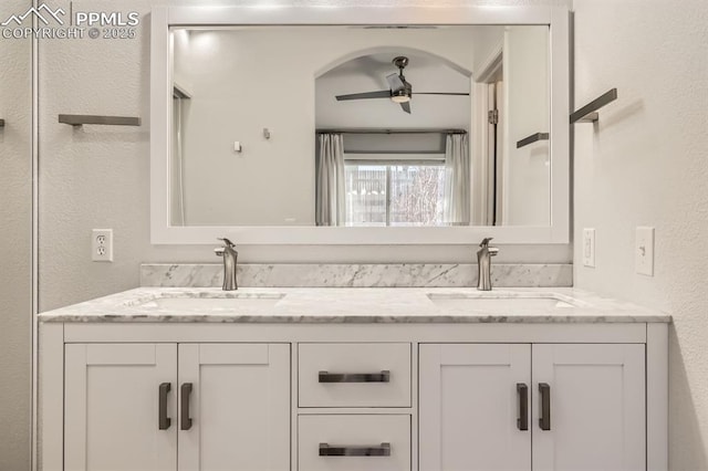 bathroom with vanity and ceiling fan