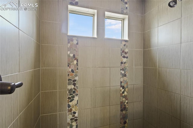 bathroom with a tile shower