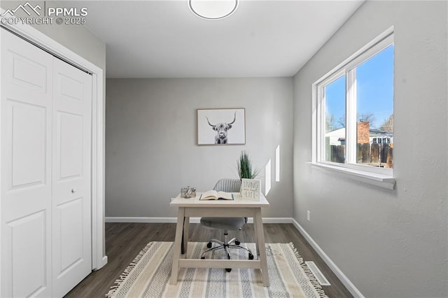 office area featuring dark hardwood / wood-style floors