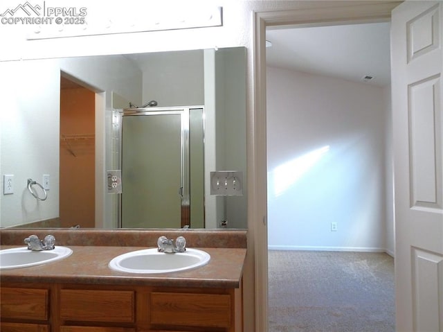 bathroom with vanity and walk in shower