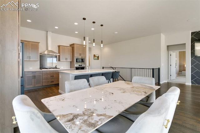 dining area with dark hardwood / wood-style floors