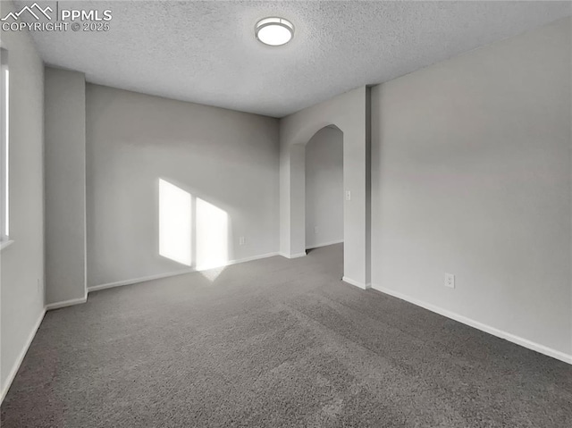 empty room featuring carpet and a textured ceiling