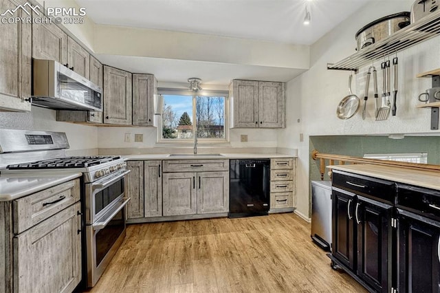 kitchen with sink, light hardwood / wood-style flooring, and appliances with stainless steel finishes