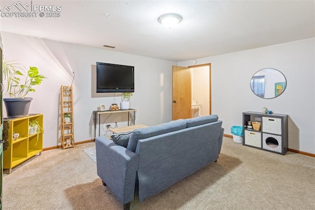 living room with light colored carpet