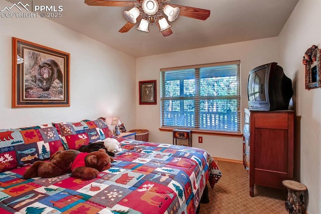 bedroom with carpet and ceiling fan