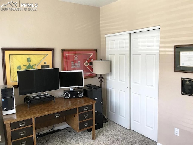 home office with carpet flooring