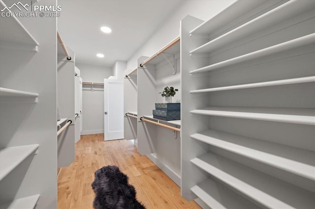 spacious closet featuring light wood-type flooring