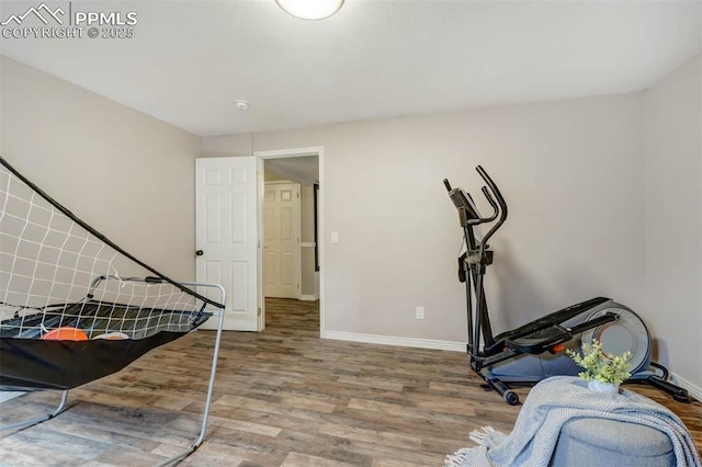 workout area featuring hardwood / wood-style flooring