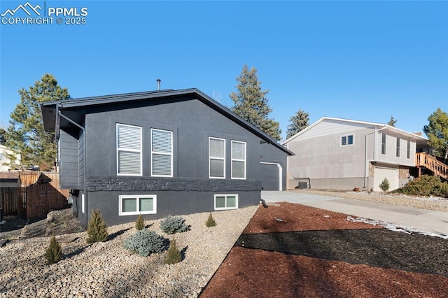 exterior space with a garage