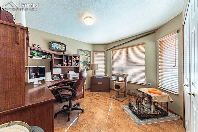 office space featuring a textured ceiling and plenty of natural light