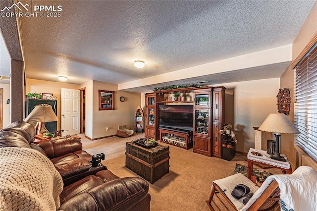 living room with light colored carpet