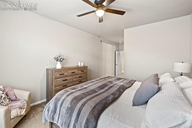 bedroom featuring carpet and ceiling fan