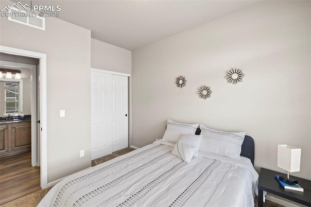 bedroom with sink and a closet