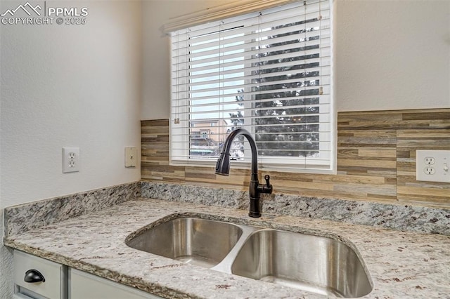 details featuring sink and light stone counters