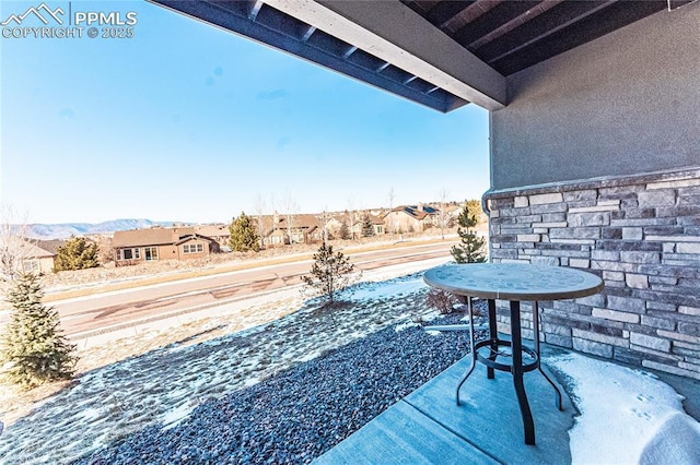 view of patio with a mountain view