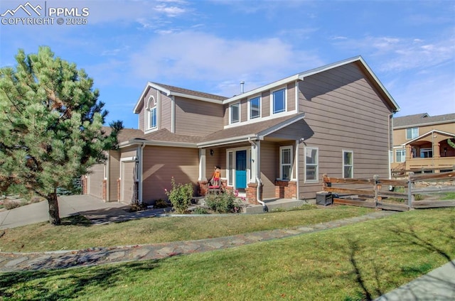 view of front of property with a porch and a front lawn