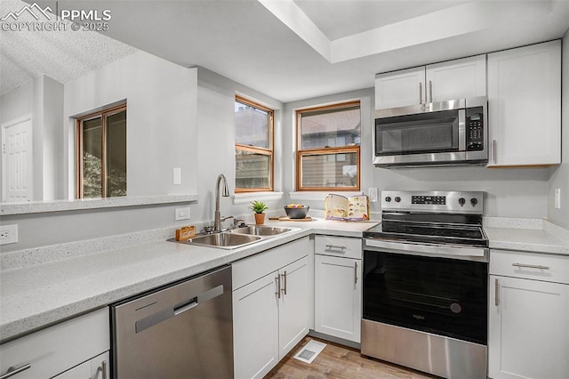 kitchen with sink, a wealth of natural light, white cabinets, and stainless steel appliances