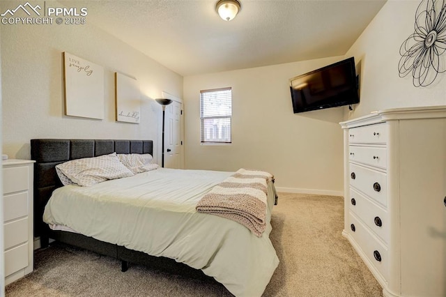 bedroom with light carpet