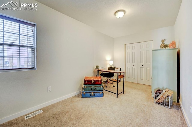 interior space with a healthy amount of sunlight and light colored carpet