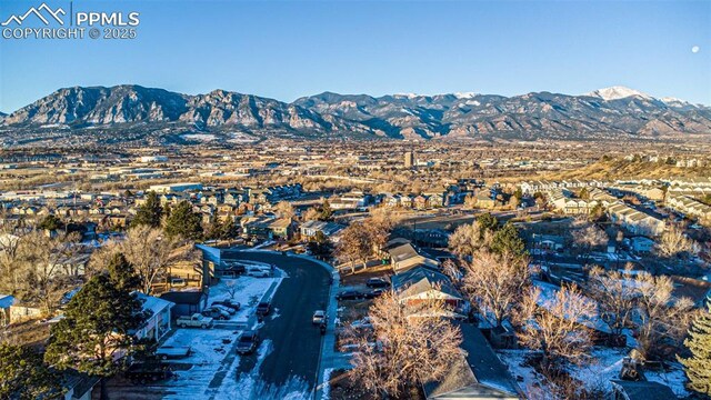 2841 Pinnacle Dr, Colorado Springs, CO 80910 - drone / aerial view featuring a mountain view