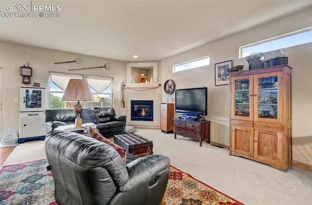 living room with light carpet