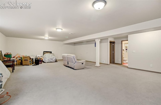 basement featuring carpet