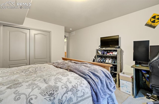 bedroom featuring a closet and carpet