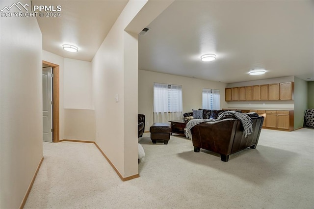 living room with light carpet