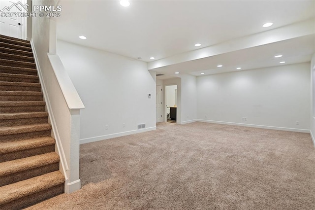 basement featuring carpet