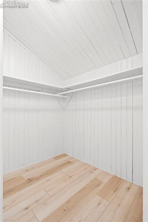 spacious closet featuring lofted ceiling and hardwood / wood-style flooring