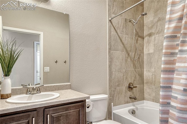 full bathroom featuring vanity, toilet, and shower / bath combo with shower curtain