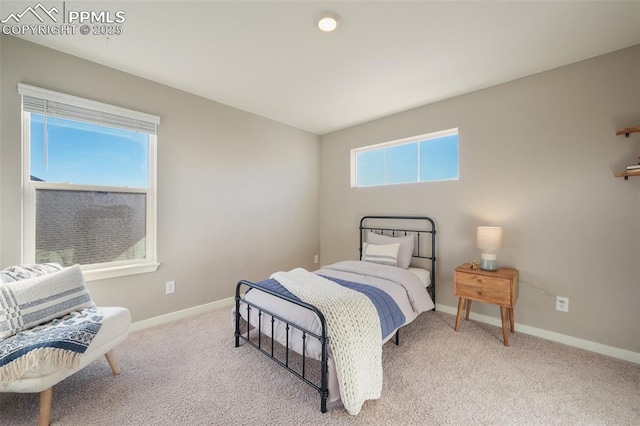 carpeted bedroom featuring multiple windows