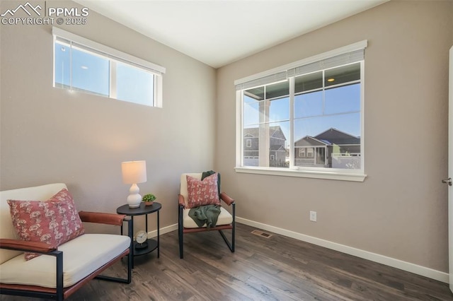 living area with dark hardwood / wood-style floors