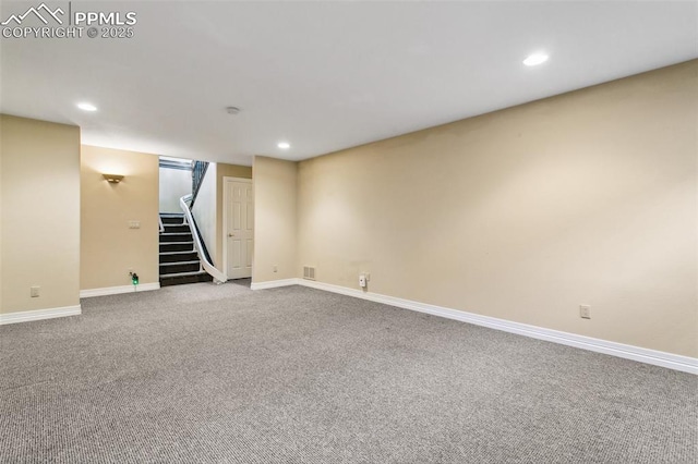 basement with carpet flooring