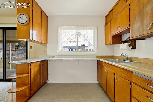 kitchen featuring kitchen peninsula and sink