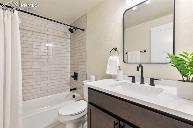 full bathroom featuring toilet, vanity, and shower / bath combo with shower curtain